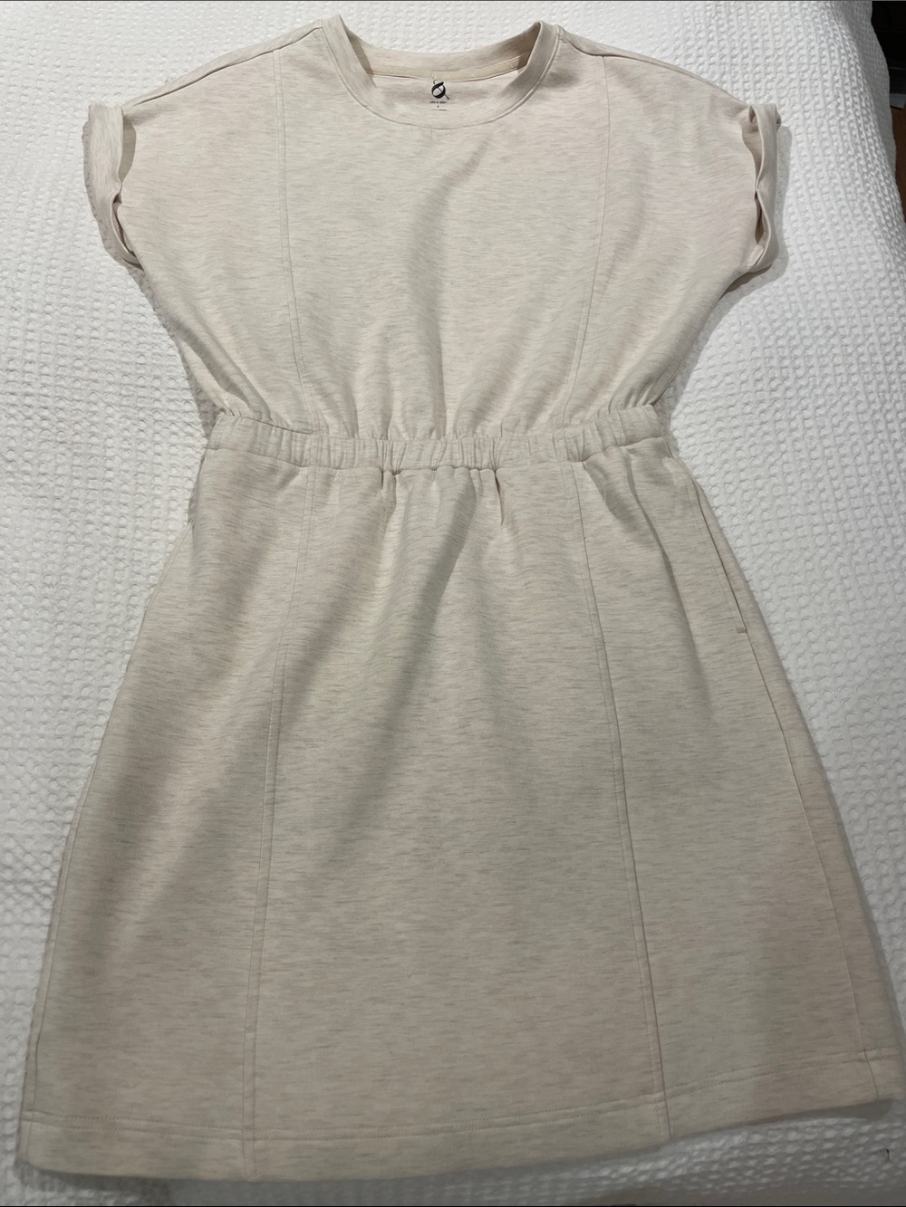 Everyday Elastic-Waist Mini Dress in Light Beige